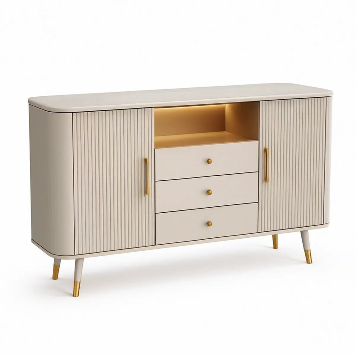 Aparador Retangular em MDF Branco Marfim e Dourado 160 x 40 x 85 cm