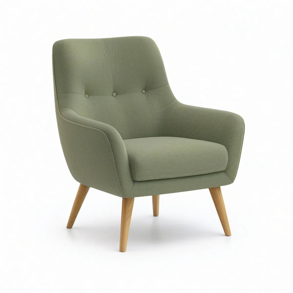 Poltrona Estofada Verde-oliva com Pernas em Madeira, 72 x 76 x 92 cm