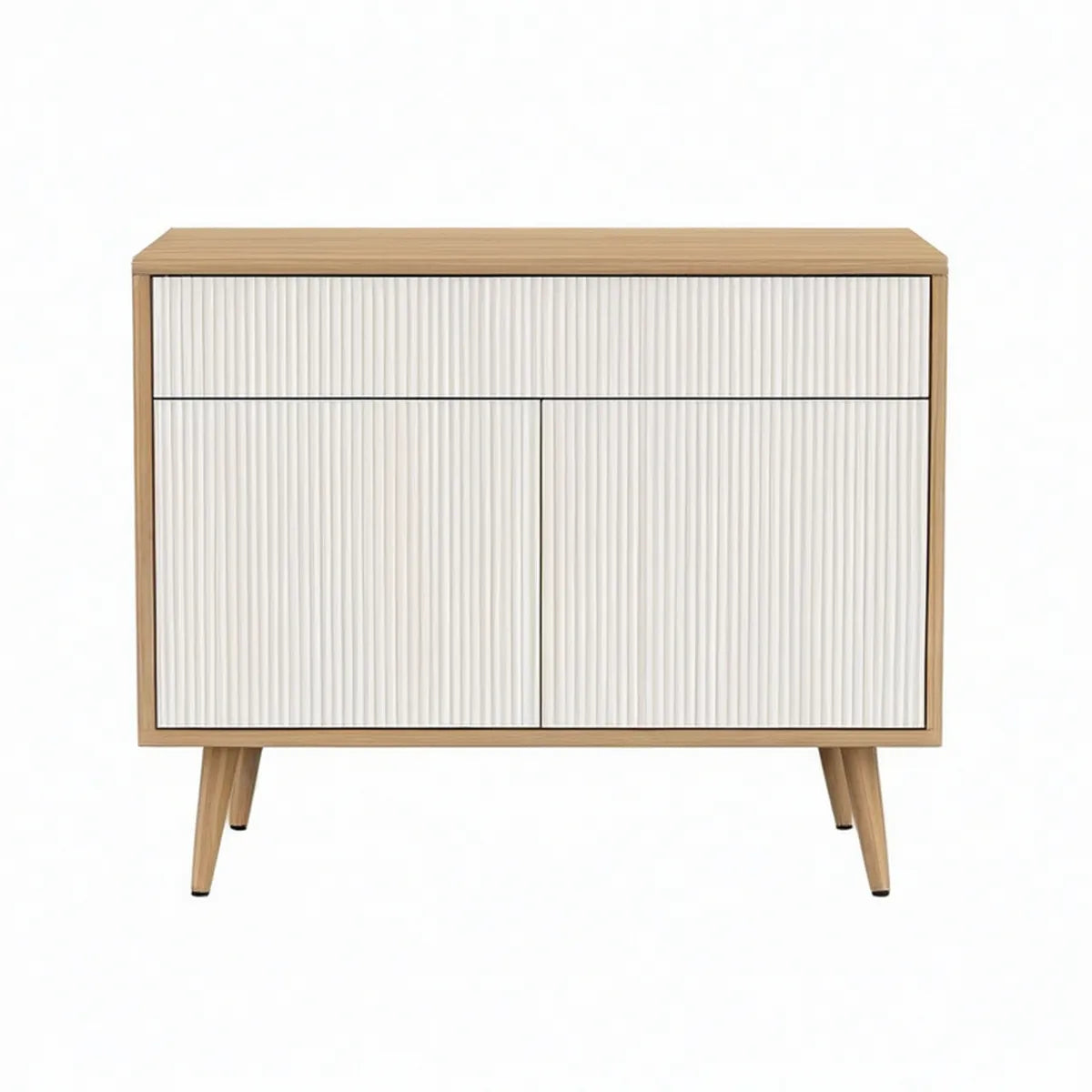 Aparador Retangular em MDF Branco e Carvalho Claro, 120 x 40 x 90 cm