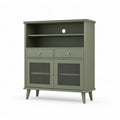Aparador Alto Retangular com 2 Portas e 2 Gavetas em MDF Verde-oliva, 100 x 40 x 120 cm