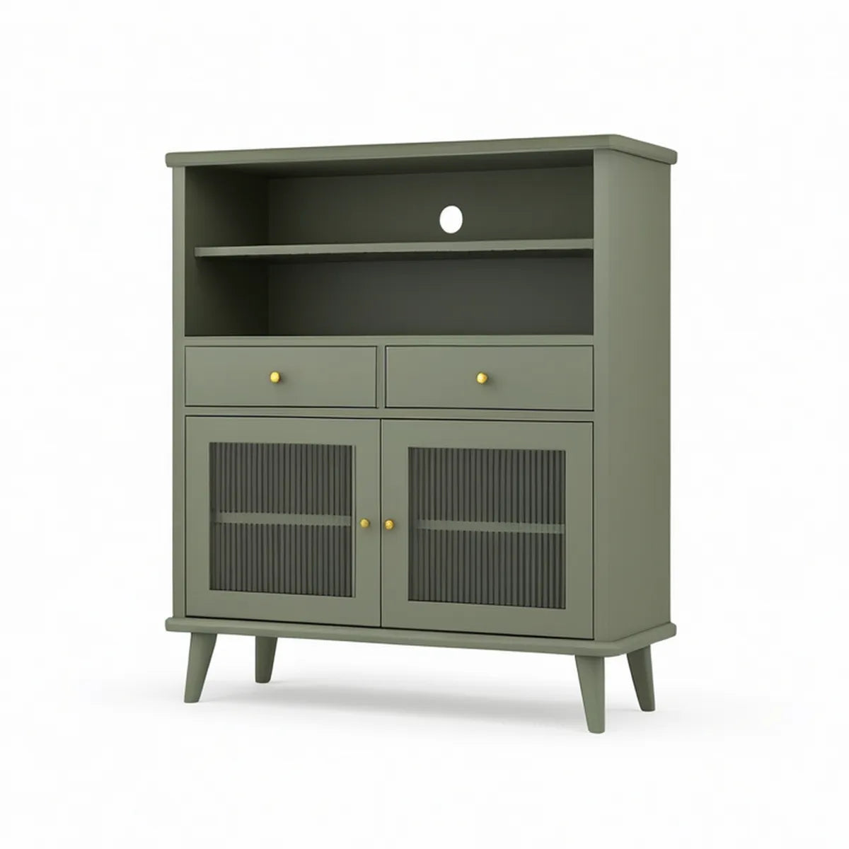 Aparador Alto Retangular com 2 Portas e 2 Gavetas em MDF Verde-oliva, 100 x 40 x 120 cm
