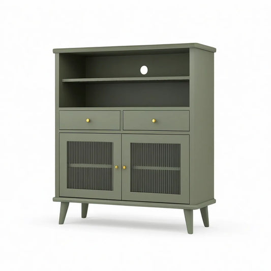 Aparador Alto Retangular com 2 Portas e 2 Gavetas em MDF Verde-oliva, 100 x 40 x 120 cm