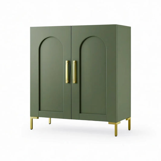 Aparador de Sala com 2 Portas em MDF Verde e Dourado 80 x 40 x 100 cm