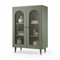 Armário Vitrina Retangular em MDF Verde Escuro 80 x 40 x 160 cm com Portas em Vidro Canelado