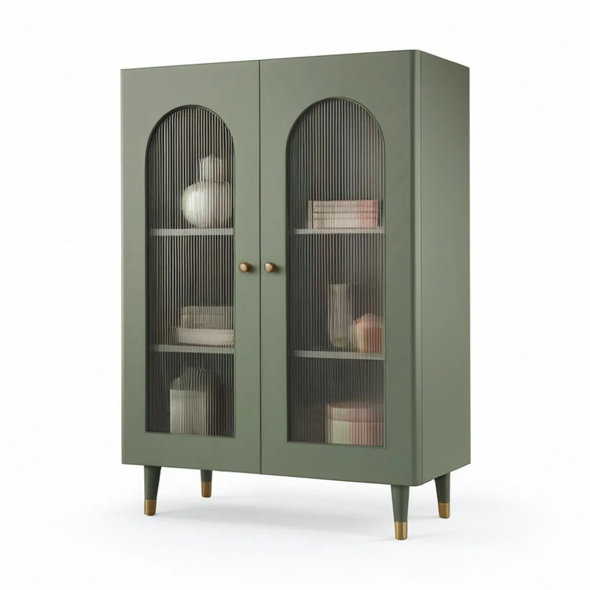 Armário Vitrina Retangular em MDF Verde Escuro 80 x 40 x 160 cm com Portas em Vidro Canelado