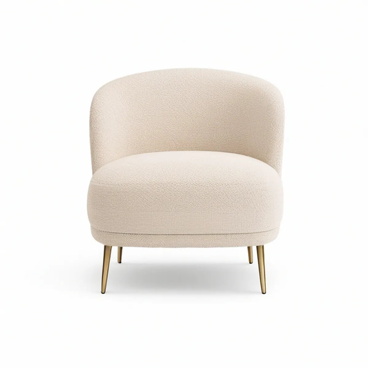 Poltrona Bouclé em Poliéster Creme com Pés em Aço Dourado, 73 x 76 x 78 cm