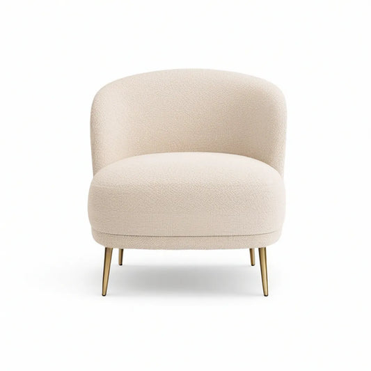 Poltrona Bouclé em Poliéster Creme com Pés em Aço Dourado, 73 x 76 x 78 cm