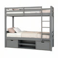 Beliche Infantil 90 x 190 cm em Pinho Maciço Cinzento com Escada e Arrumação