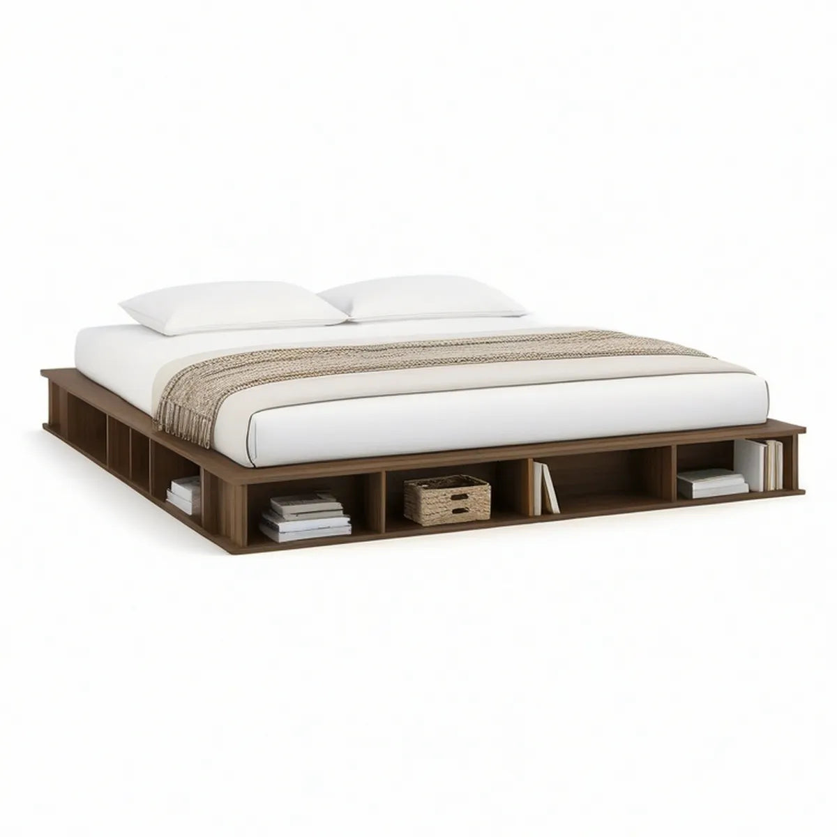 Cama de Casal com Arrumação Aberta 160 x 200 cm em MDF Melamínico Castanho