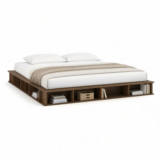 Cama de Casal com Arrumação Aberta 160 x 200 cm em MDF Melamínico Castanho