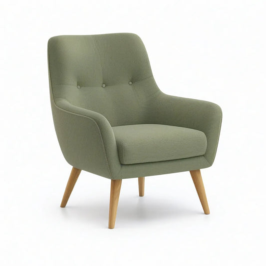 Poltrona Estofada Verde-oliva com Pernas em Madeira, 72 x 76 x 92 cm
