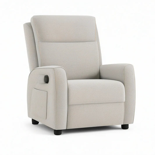 Poltrona Reclinável Manual em Poliéster Creme com Apoio para Pés, 82 x 92 x 103 cm