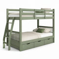 Beliche Infantil em Pinho Maciço Verde-Sálvia com Cama Superior 90 x 190 cm e Cama Inferior 135 x 190 cm