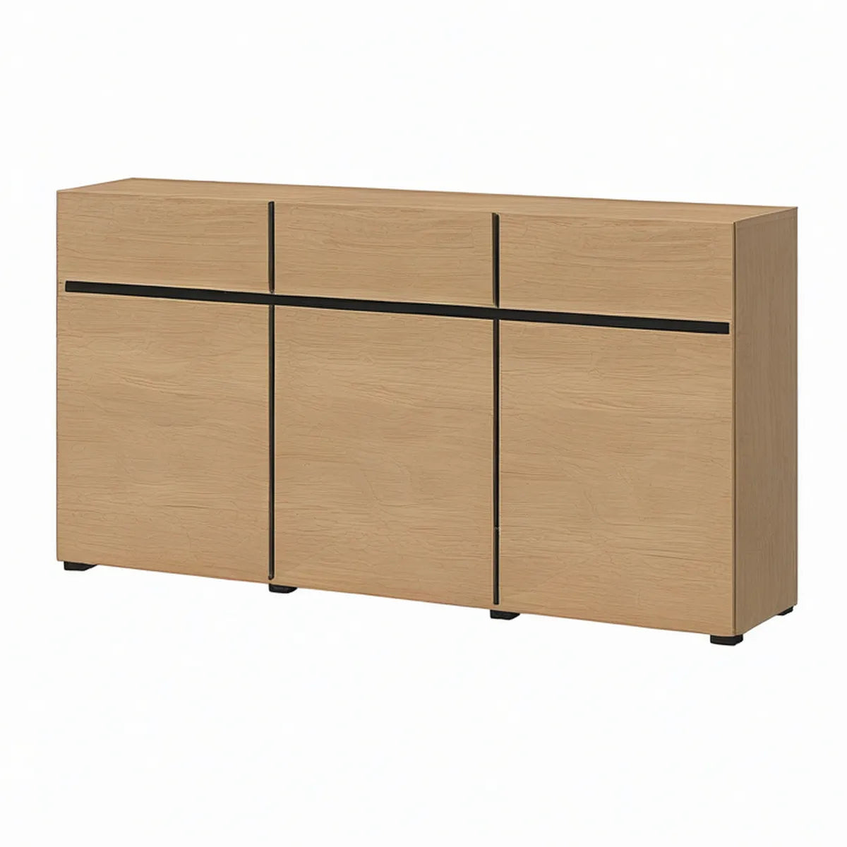 Aparador em Carvalho Natural e Preto 160 x 40 x 90 cm com 3 Portas e 3 Gavetas