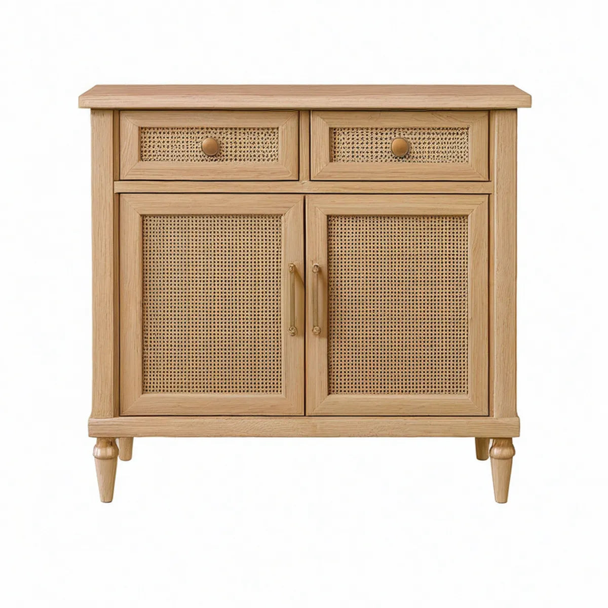 Aparador Retangular em Carvalho Natural com Palhinha, 2 Portas e 2 Gavetas, 80 x 40 x 90 cm