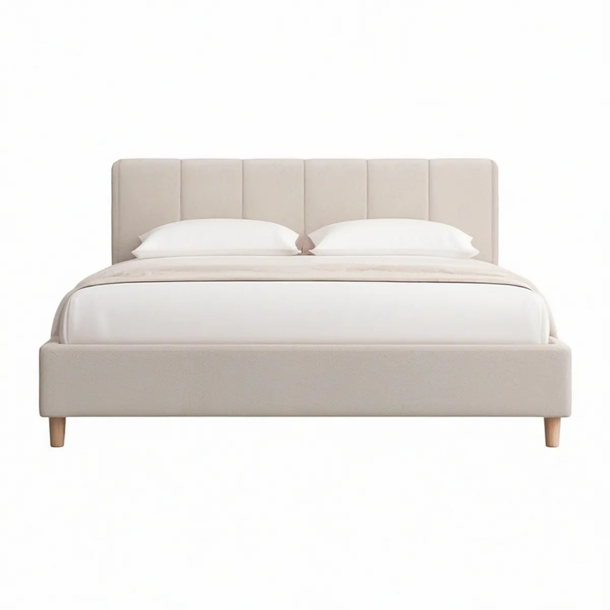 Cama de Casal Estofada com Cabeceira Acolchoada 160 x 200 cm Bege/Natural