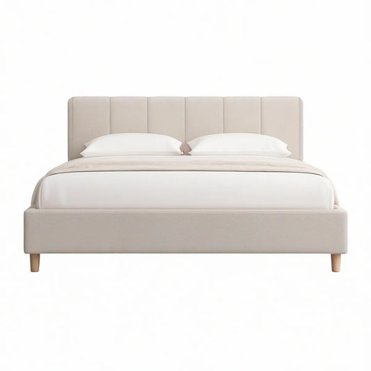 Cama de Casal Estofada com Cabeceira Acolchoada 160 x 200 cm Bege/Natural