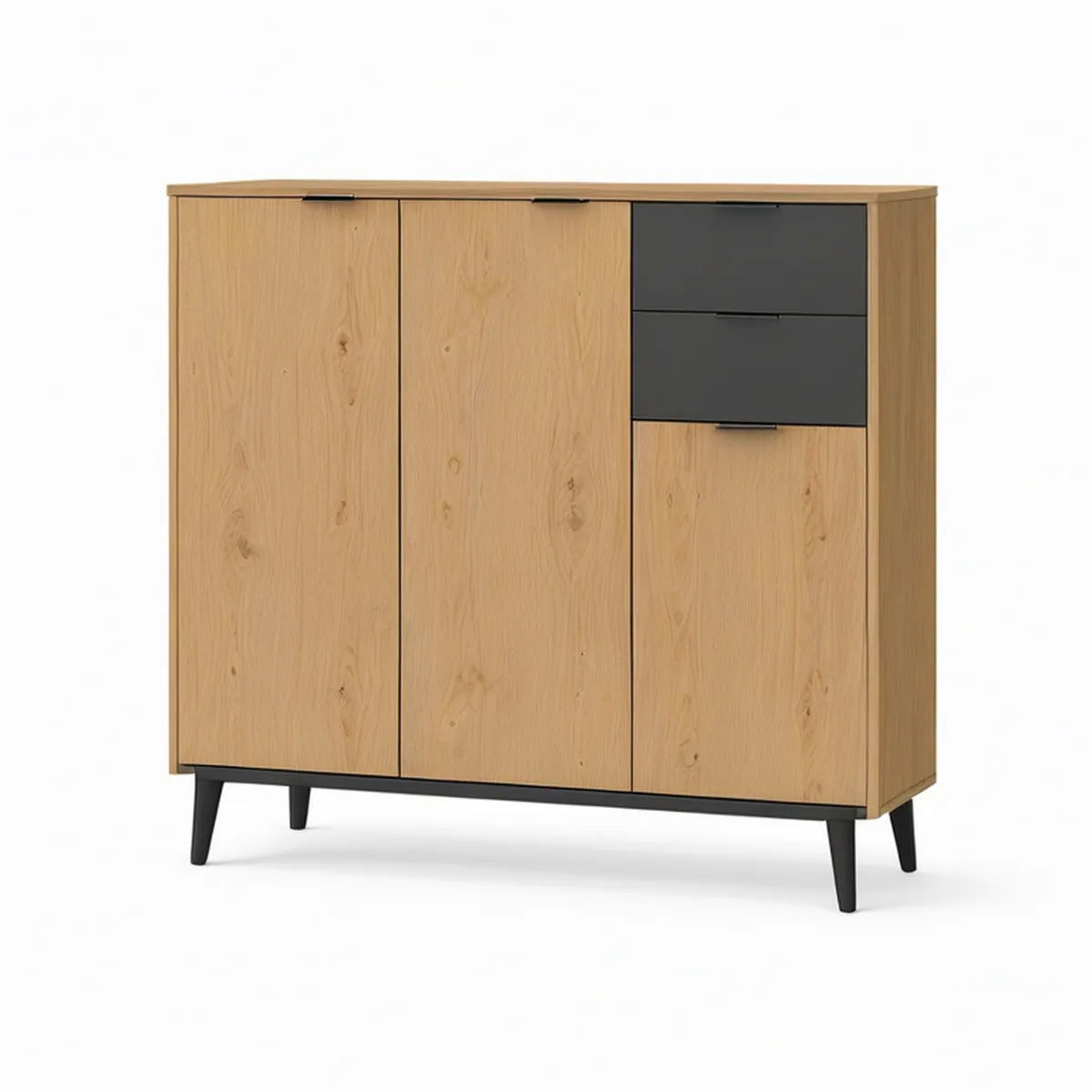 Aparador Retangular 120 x 40 x 100 cm em Carvalho Natural e Preto