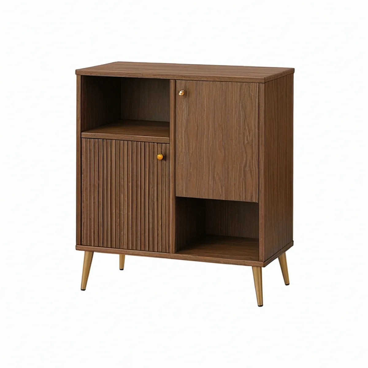 Aparador em MDF Laminado Nogueira com 2 Portas e 2 Nichos, 80 x 40 x 100 cm