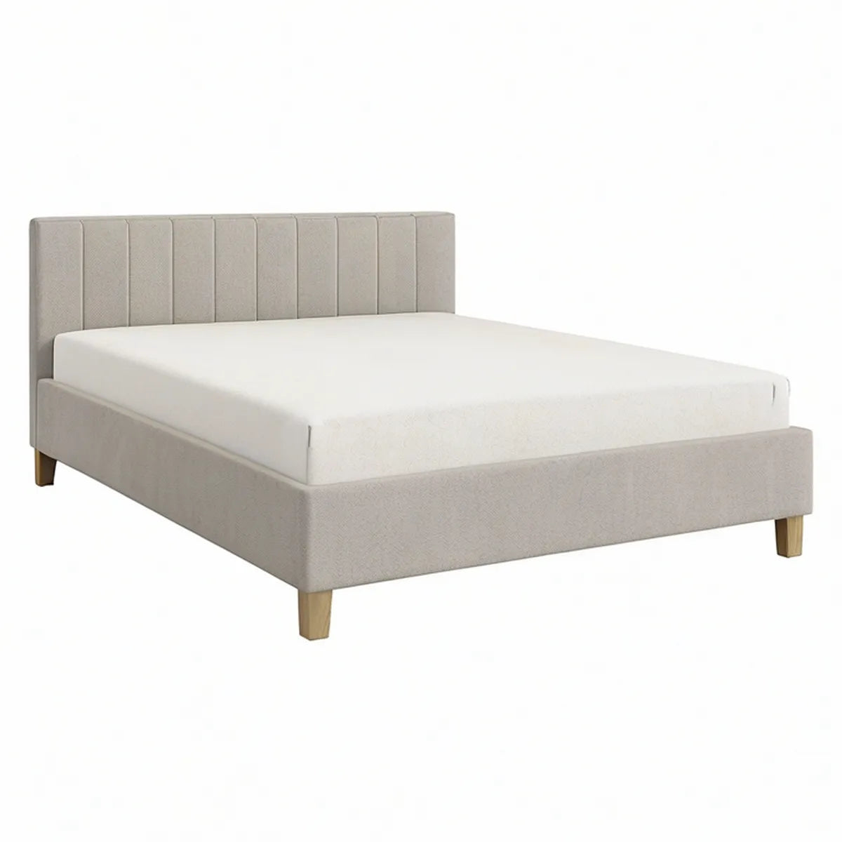 Cama de Casal Estofada 160 x 200 cm, 215 x 174 x 110 cm, Bege/Castanho Natural