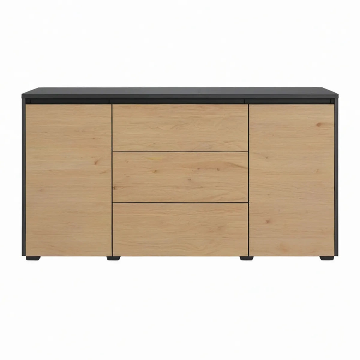 Aparador Retangular com 2 Portas e 3 Gavetas em Carvalho Natural e Aço Preto, 160 x 40 x 85 cm